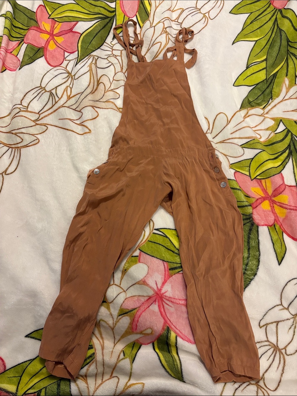 Acacia 95% Silk & 5% spandex Rust neutral Brown Tie-Strap Overalls